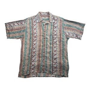 Vintage BERNINI 100% Linen Button Down Shirt | Abstract Stripe | Sz L 16.5